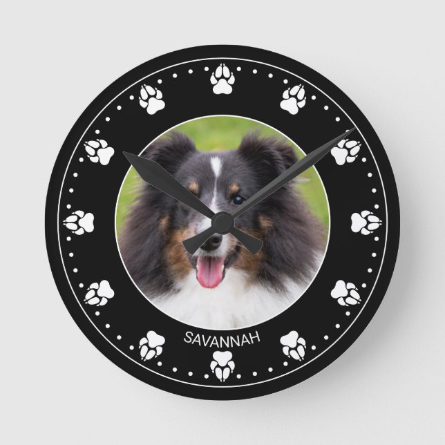 Relógio Redondo Foto de animal de estimação personalizada com reló (Frente)