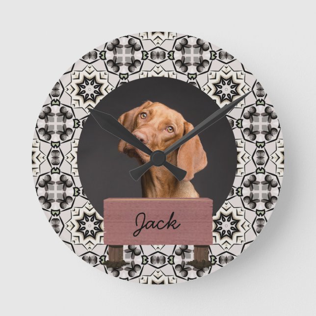 Relógio Redondo Foto de Cão Personalizado de Natal clássico (Frente)