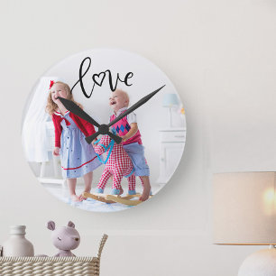 Relógio Redondo Foto de Crianças com Sobreposição de Texto de Amor