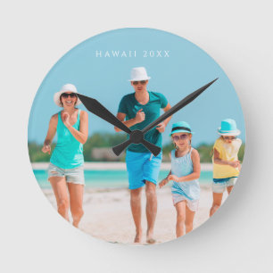 Relógio Redondo Foto de família na praia de férias personalizada