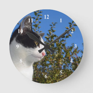 Relógio Redondo Foto de perfil preto e branco do Cat