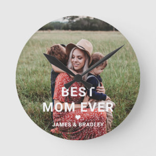 Relógio Redondo Foto do Dia de as mães cardíaco MÃE MAIS BONITA EV