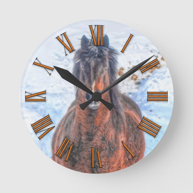 Relógio Redondo Foto do Equino "Ano do Cavalo do Cavalo da Baía" (Frente)