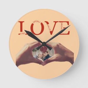 Relógio Redondo Foto Personalizada com Acrônimo de AMOR