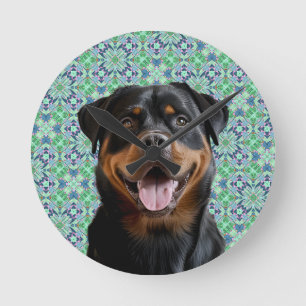 Relógio Redondo Foto Personalizada de Cachorro Pet com Padrão de M