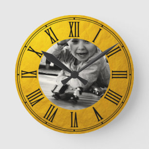 Relógio Redondo Foto personalizada dourada vintage da família / pe