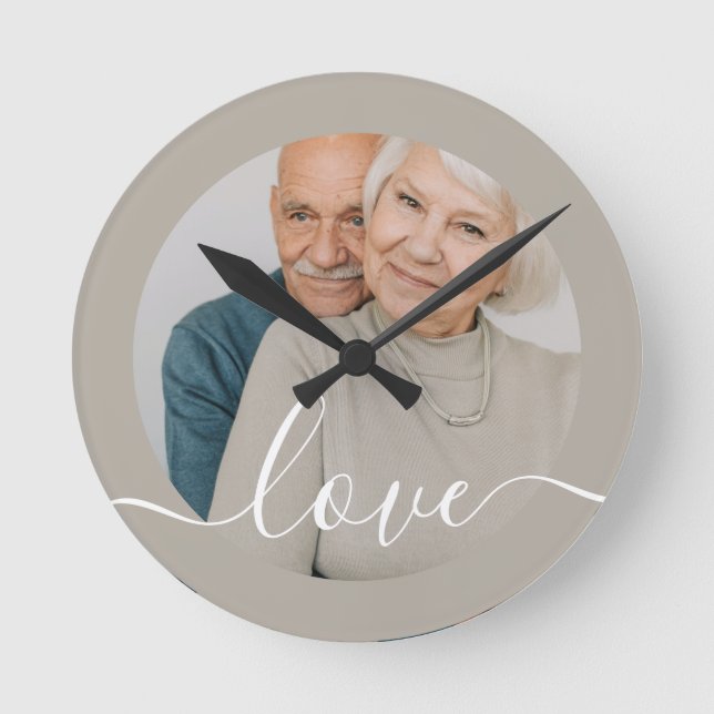 Relógio Redondo Foto personalizada e foto de texto (Frente)