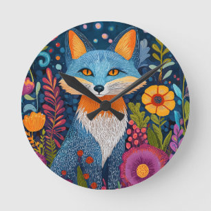 Relógio Redondo Fox Dot Art Vibrante Em Meio À Flora Esbuvada