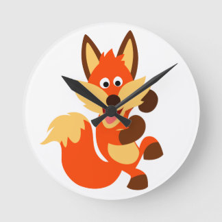 Relógio Redondo Fox Wall Clock, Cartoon de Corda