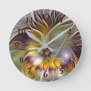 Relógio Redondo Fractal moderno da flor colorida abstrata da