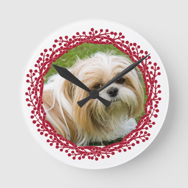 Relógio Redondo Frente de arbustos vermelhos design (Frente)