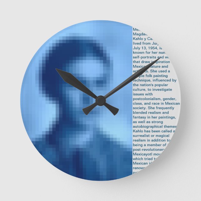 RELÓGIO REDONDO FRIDA KAHLO PIXELED BIOGRAPHY CLOCK BLUE (Frente)