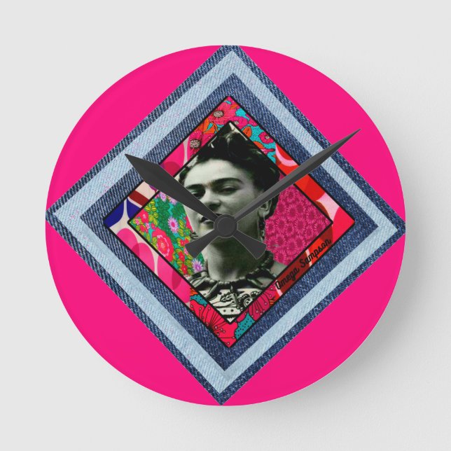 Relógio Redondo Frida Kahlo Retro Denim Diamond (Frente)