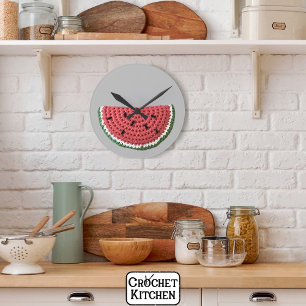 Relógio Redondo Fruta de Melancia de Crochet de Vovó Mínima Cozy