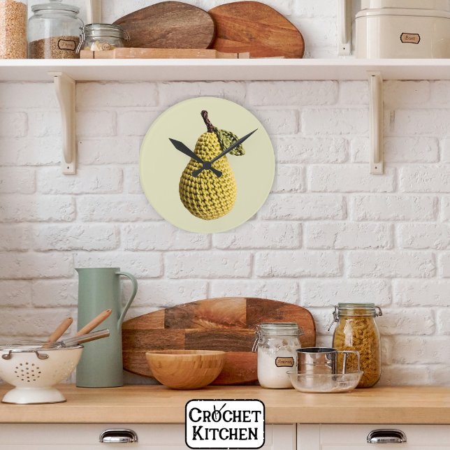 Relógio Redondo Fruta de pera verde amarela verde-avó moderna (Criador carregado)