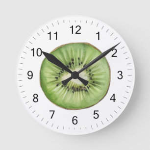 Relógio Redondo Fruta Kiwi Aquarela de Verão Tendência 