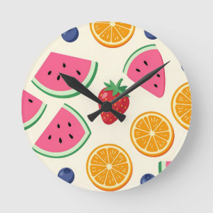Relógio Redondo Frutas Coloridas de Verão Melancia Laranja