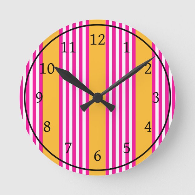 Relógio Redondo Fuchsia e padrão amarelo de cinco faixas (Frente)