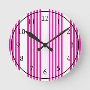 Relógio Redondo Fuchsia e padrão de cinco faixas brancas