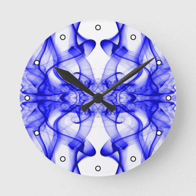 Relógio Redondo Fumaça Azul Simétrica Minimalista Branca (Frente)
