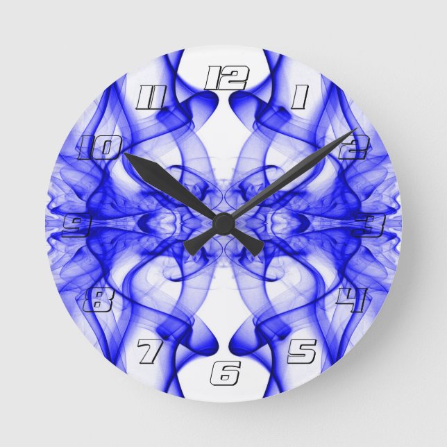 Relógio Redondo Fumaça Azul Simétrica Minimalista Branca (Frente)