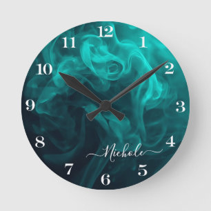 Relógio Redondo Fumaça Teal Personalizada