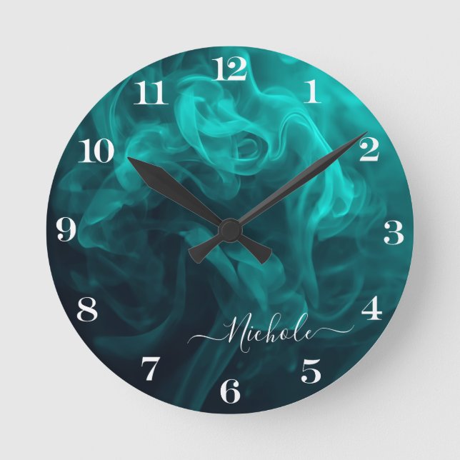 Relógio Redondo Fumaça Teal Personalizada (Frente)