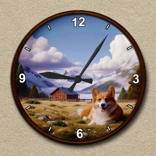 Relógio Redondo Fundo Cênico de Corgi de Cute Personalizável