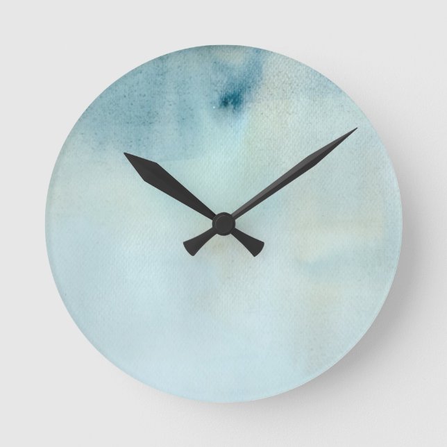Relógio Redondo fundo de aquarela em azul pastoso e amarelo (Frente)