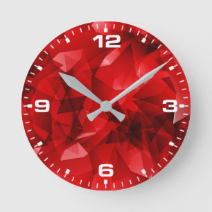 Relógio Redondo Fundo de Cristal Geométrico Abstrato Vermelho
