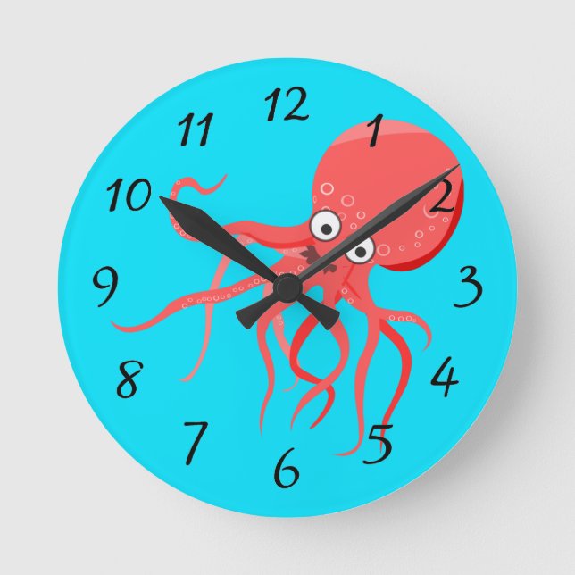 Relógio Redondo Fundo de Octopus de desenho animado (Frente)