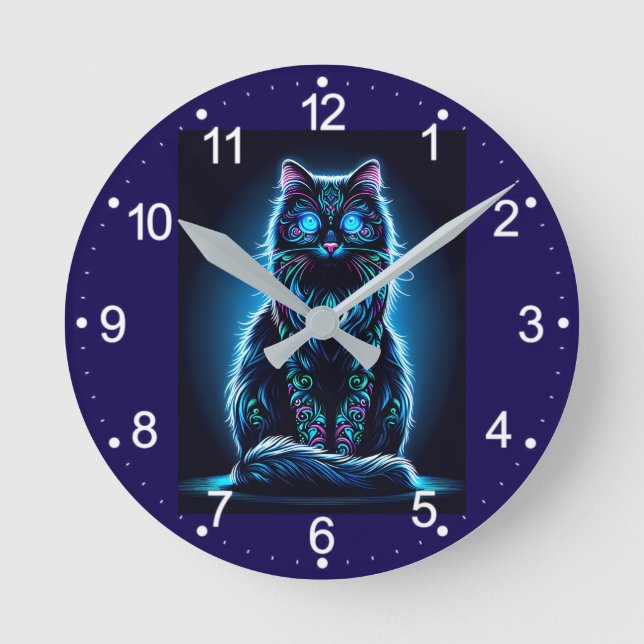 Relógio Redondo Fundo Neon Cat Vivid - 97948 (Frente)