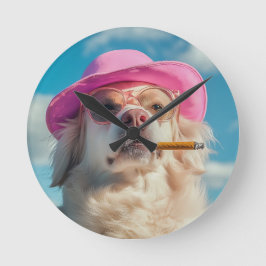 Relógio Redondo Funny Dog Wall Clock with Hat and Cigar - Quirky a