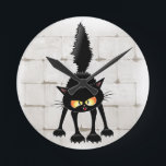 Relógio Redondo Funny Fierce Black Cat Cartoon<br><div class="desc">Funny Fierce Black Cat Cartoon Character looking menacing. Original Vector Art Design © BluedarkArt TheChameleonArt.</div>