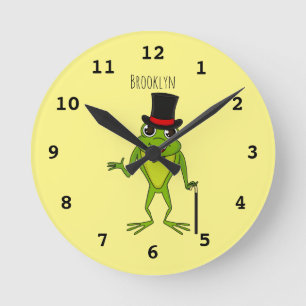 Relógio Redondo Funny frog with top hat cartoon