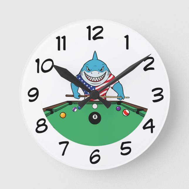Relógio Redondo Funny Man Cave Pool Shark Wall Clocks (Frente)