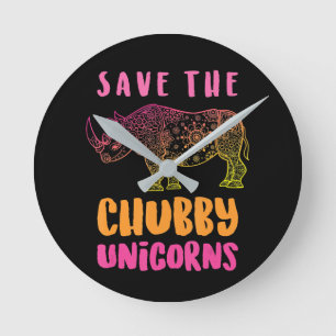 Relógio Redondo Funny Rhino Save Chubby Unicórnios Direitos Anima