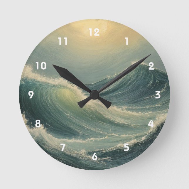 Relógio Redondo Fúria do Oceano no amanhecer (Frente)