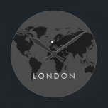 Relógio Redondo Fuso Horário da Cidade Moderna Personalizada do Re<br><div class="desc">Relógio mundial elegante e moderno com nome personalizado de cidade e marcador de localização em um design de mapa mundial COMPLETAMENTE PERSONALIZÁVEL nas cores de sua escolha para o design de mapa, plano de fundo, cor de texto, cor de marcador de mapa e até mesmo a fonte pode ser alterada...</div>