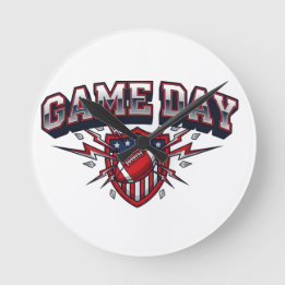 Relógio Redondo Futebol Americano Dia de Jogo Escudo Patriótico Es