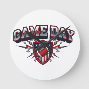 Relógio Redondo Futebol Americano Dia de Jogo Escudo Patriótico Es