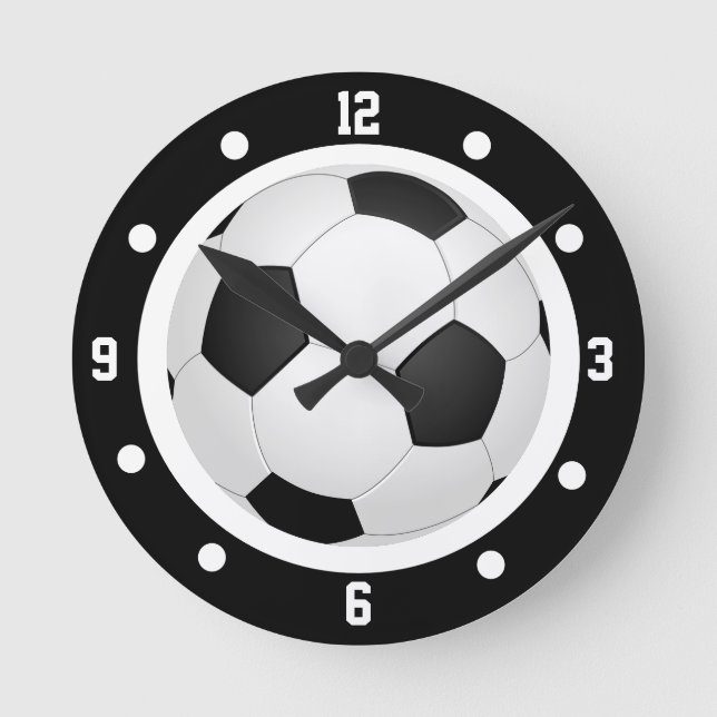 Relógio Redondo Futebol Bola de Futebol Preto e Branco (Frente)