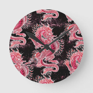 Relógio Redondo Galáxia do Dragão Vermelho