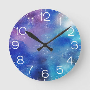 Relógio Redondo Galaxy Watercolor Brush Stars Night Sky