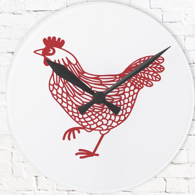 Relógio Redondo Galinha Hen Aves de capoeira (Red and white chicken hen poultry clock)