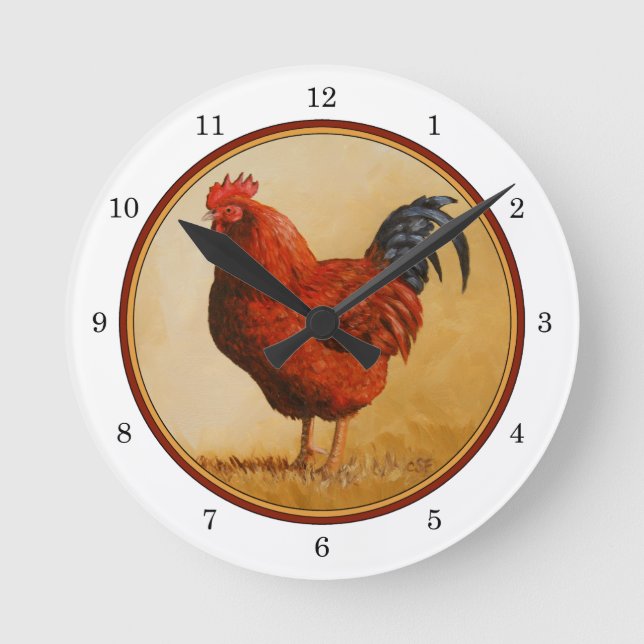 Relógio Redondo Galinha Rhode Island Red Rooster (Frente)