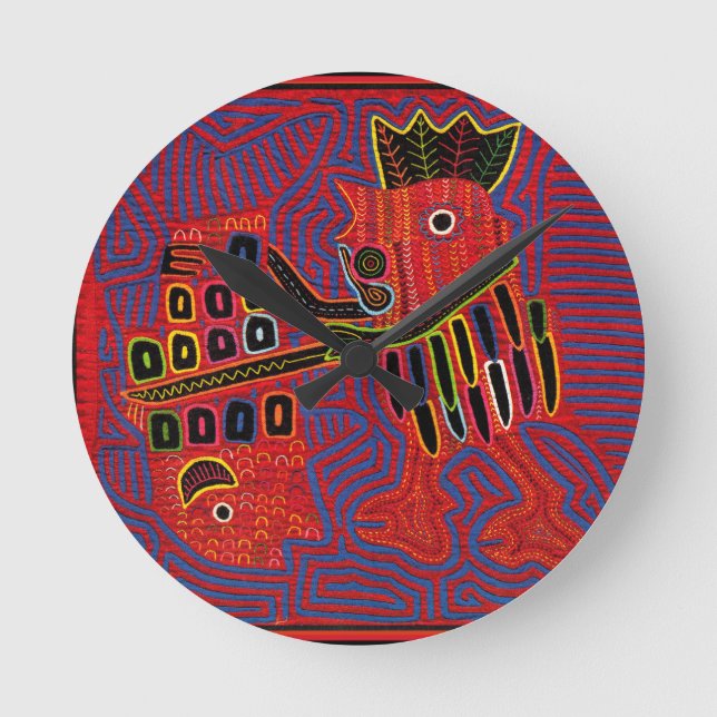 Relógio Redondo Galo Escalando Peixe com uma Máquina (Frente)