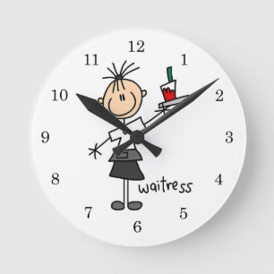 Relógio Redondo Garçonete em desenho de palito
