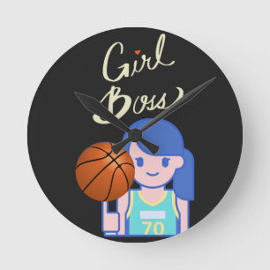 Relógio Redondo Garota Chefe de Basquete  