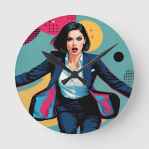 Relógio Redondo Garota Estilosa Cyberpunk Pop Art